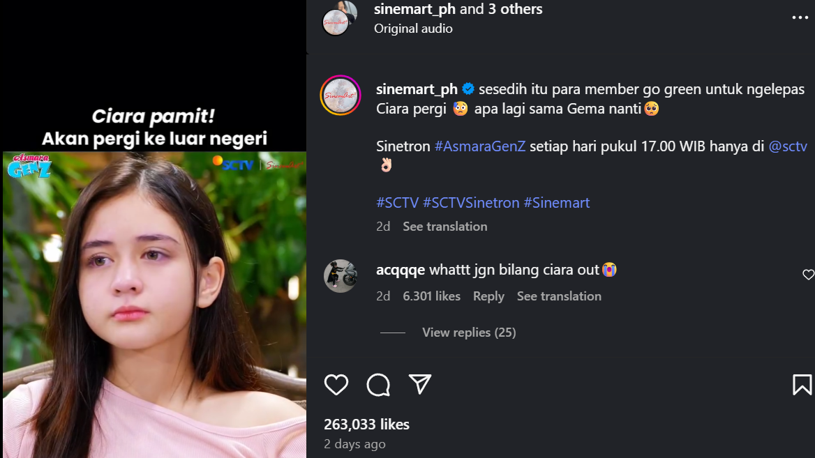Ciara pamit keluar Sinetron Asmara Gen Z [instagram]